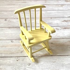 Miniature Wooden Rocking Chair Yellow Doll Furniture Decor 7.5in Tall